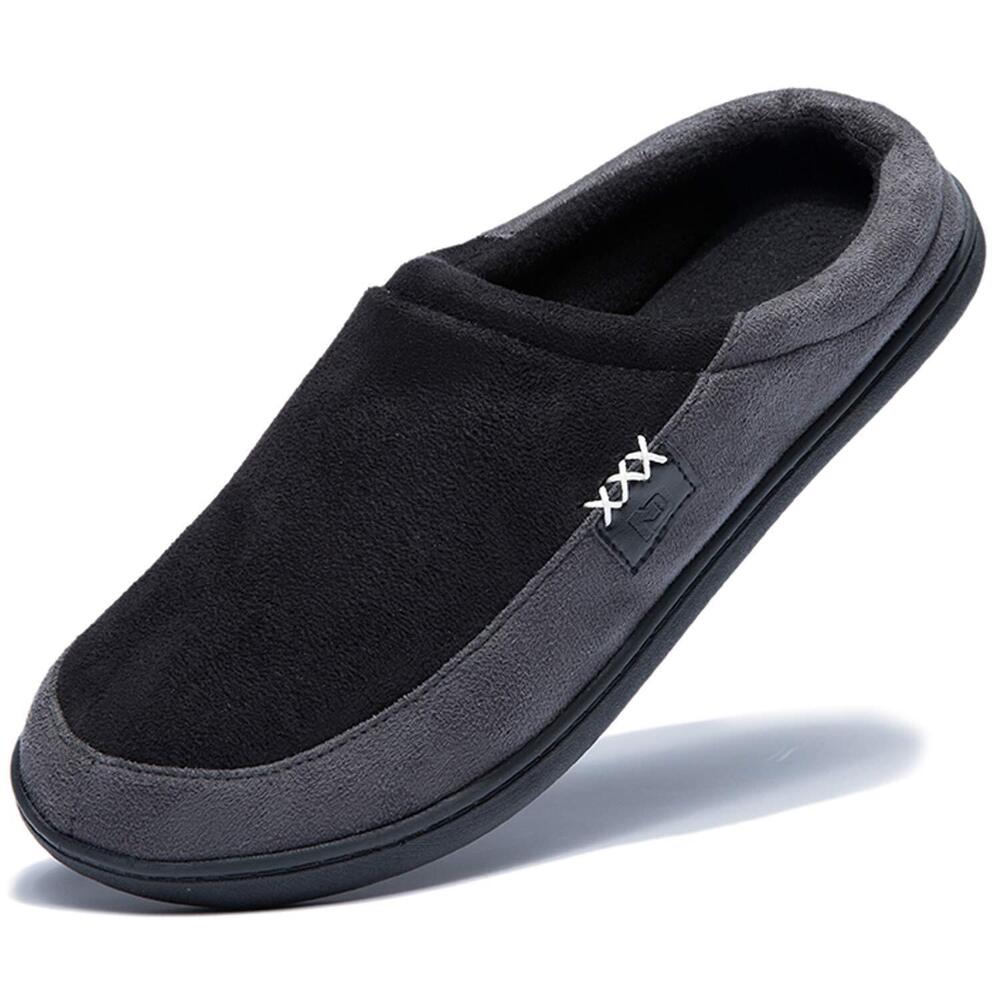 NEWDENBER MEN'S COZY MEMORY FOAM BIG SLIPPERS WITH FUZZY PLUSH WOOL-LIKE LINING,